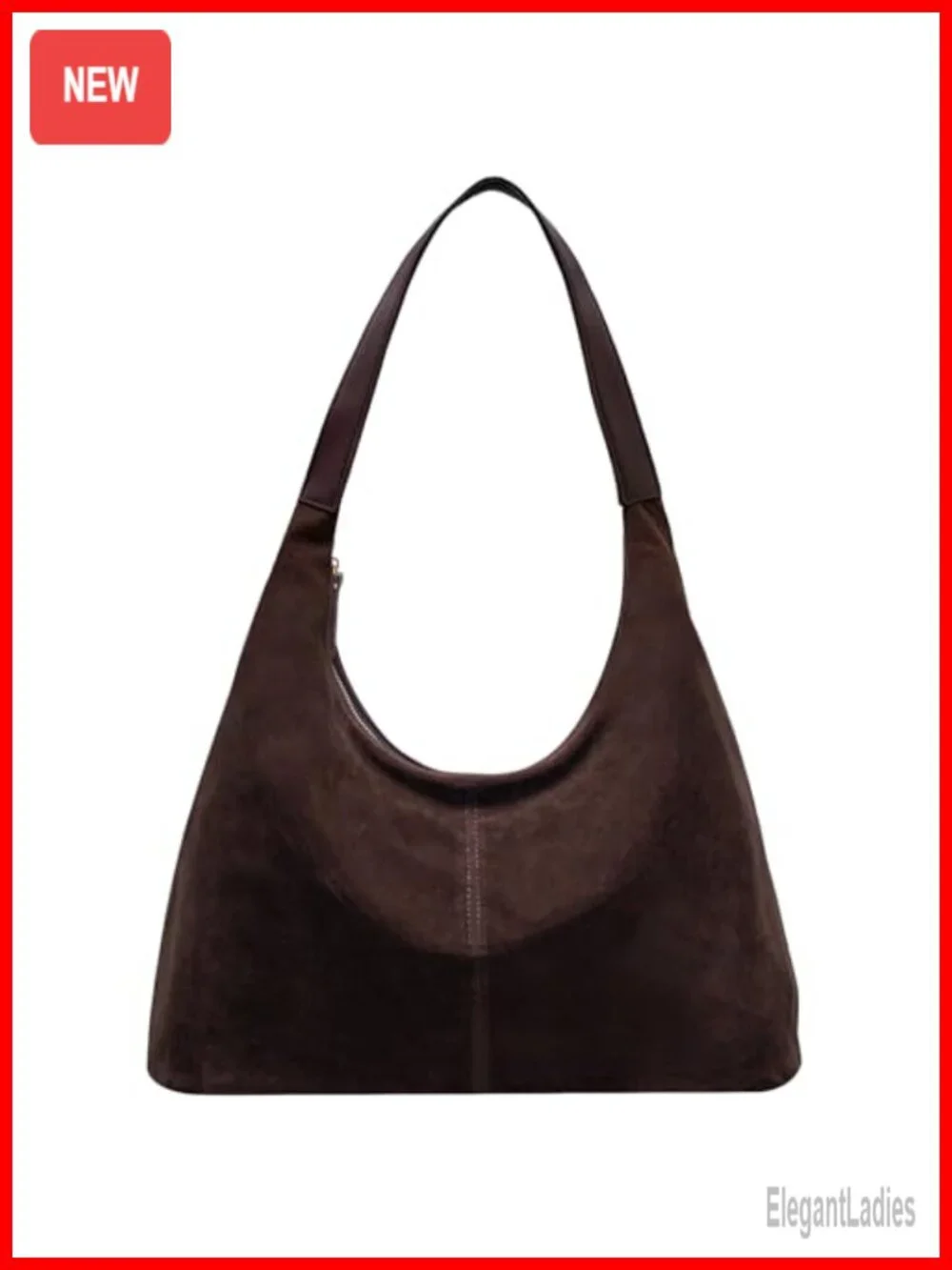 Brown Suede Leather Hobo Shoulder Bag Slouchy Tote Handbag